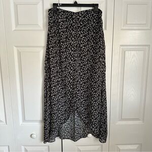 Berenice Ruched Skirt Womens M Black Floral Midi A-Line Whimsigoth Fairy Grunge